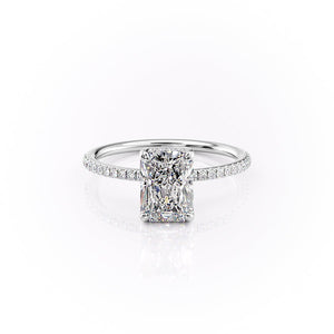 The Sarah Set With A 2.5 Carat Radiant 14K White Gold Lab Diamond
