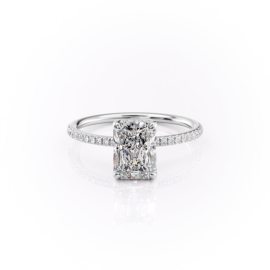 The Sarah Set With A 2.5 Carat Radiant 18K White Gold Lab Diamond