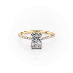 The Pave Sarah Set With A 1 Carat Radiant 18K Yellow Gold Lab Diamond