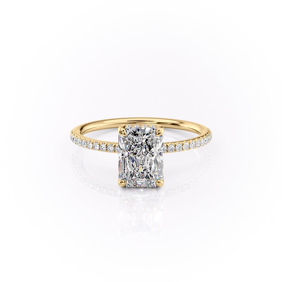 The Sarah Set Pave  With A 2.5 Carat Radiant 18K Yellow Gold Moissanite