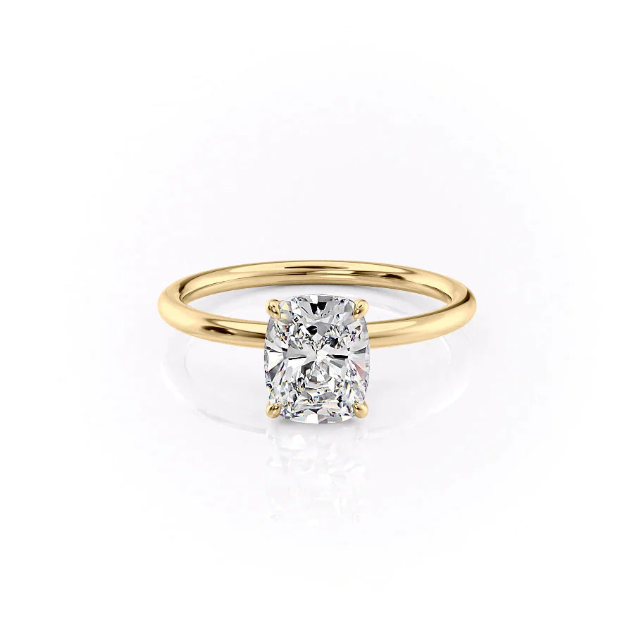 The Lily Set  With A 2.5 Carat E. Cushion 18K Yellow Gold Moissanite