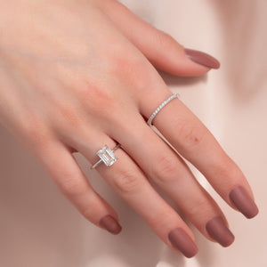 The Lily Set  With A 2.5 Carat Emerald 14K White Gold Moissanite