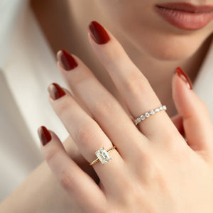 The Lily Set  With A 3.5 Carat Emerald 18K Yellow Gold Moissanite