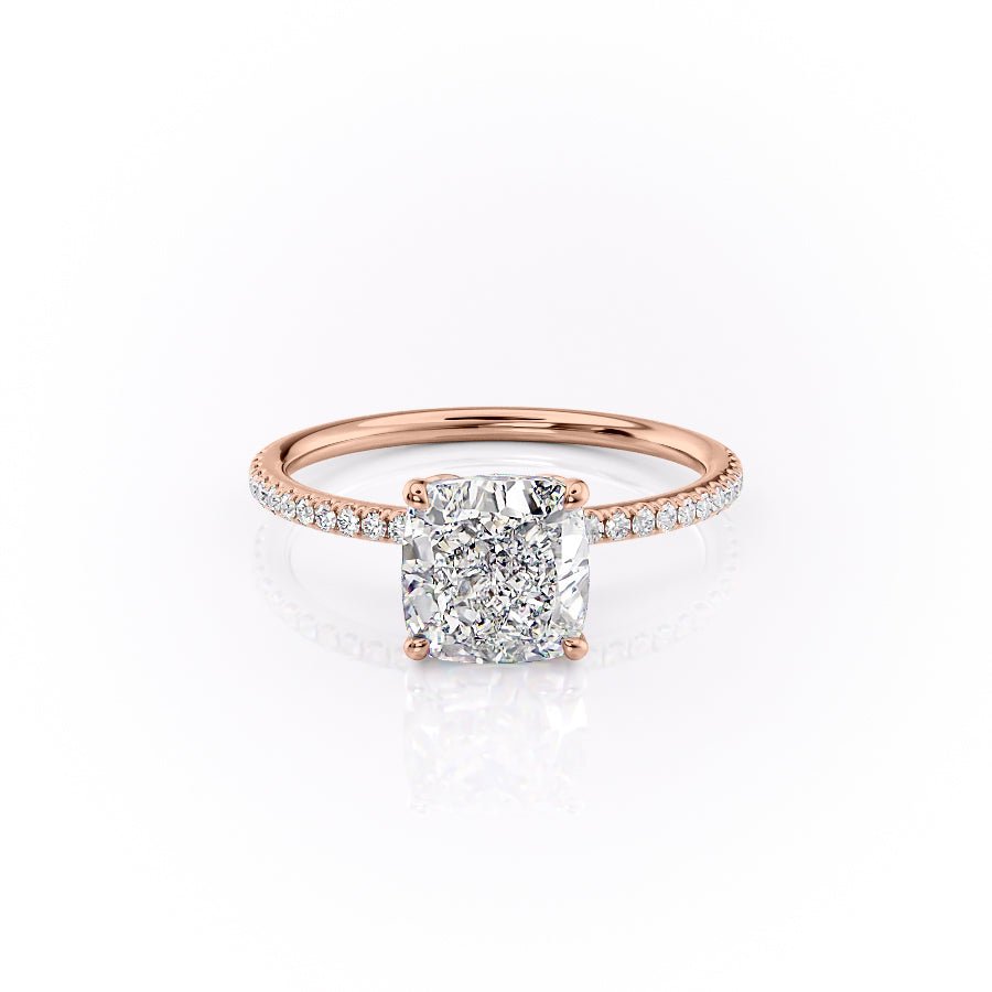 The Pave Lily Set  With A 4.5 Carat Cushion 14K Rose Gold Moissanite