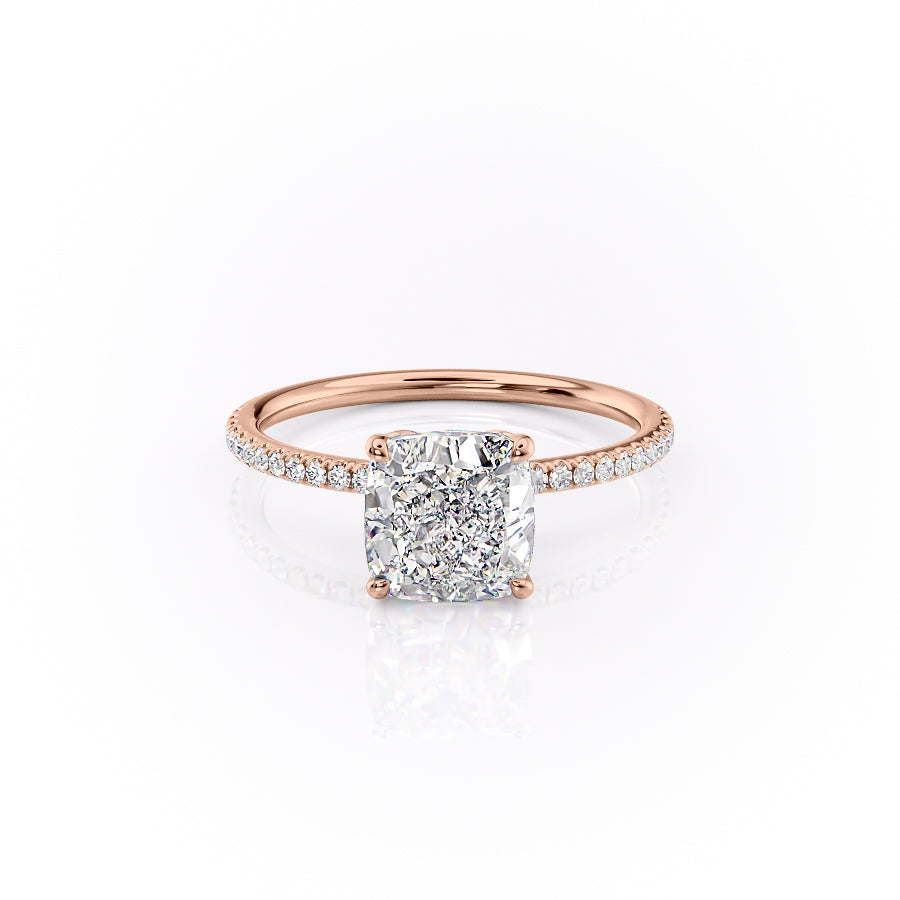 The Lily Set  With A 3 Carat Cushion 14K Rose Gold Moissanite