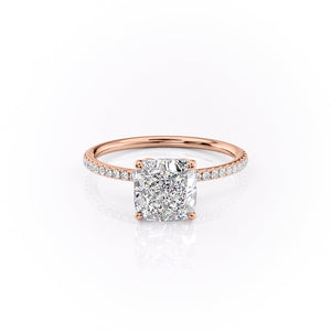 The Lily Set  With A 3 Carat Cushion 14K Rose Gold Moissanite