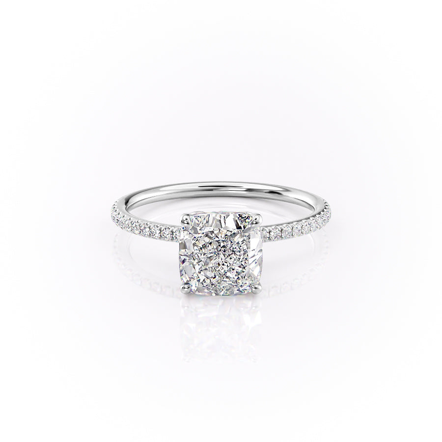 The Lily Set  With A 3.5 Carat Cushion 18K White Gold Moissanite