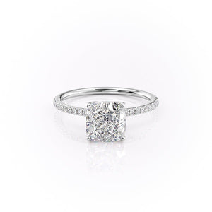 The Pave Lily Set  With A 1.5 Carat Cushion 14K White Gold Moissanite