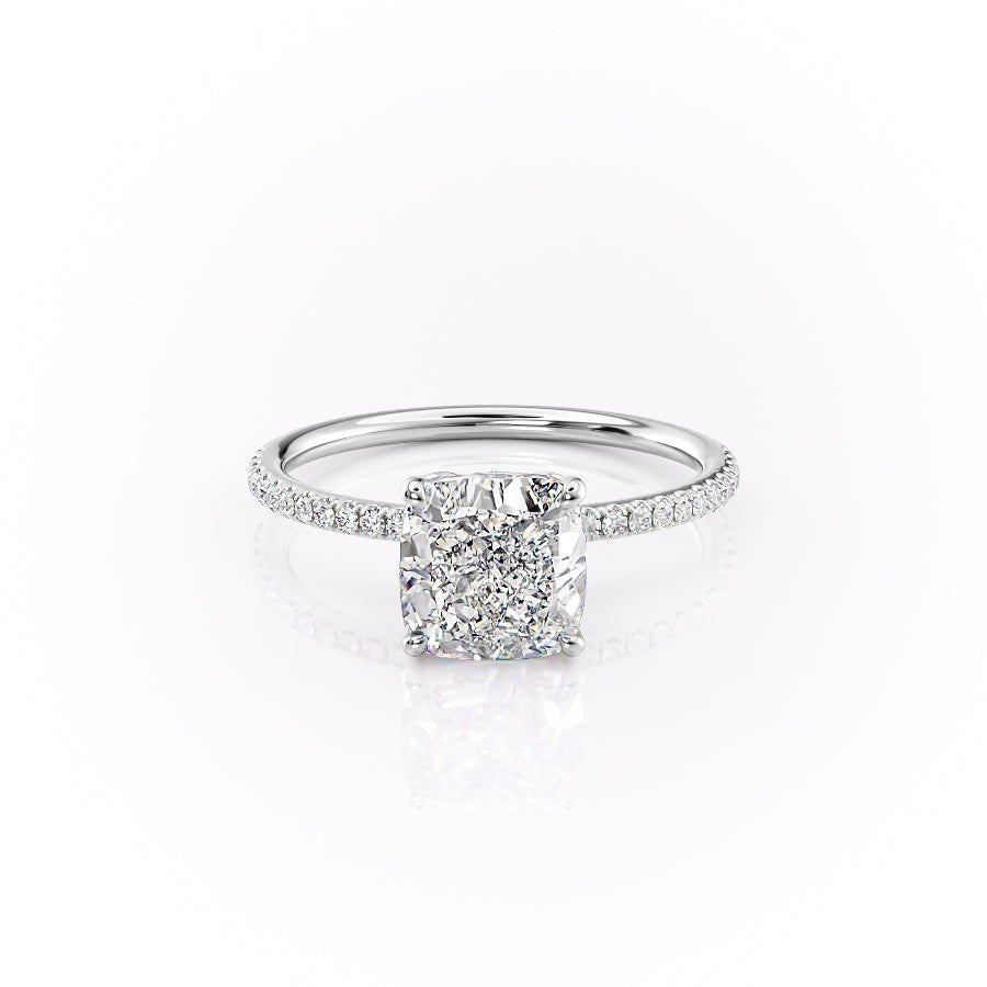 The Pave Lily Set  With A 3 Carat Cushion 14K White Gold Moissanite