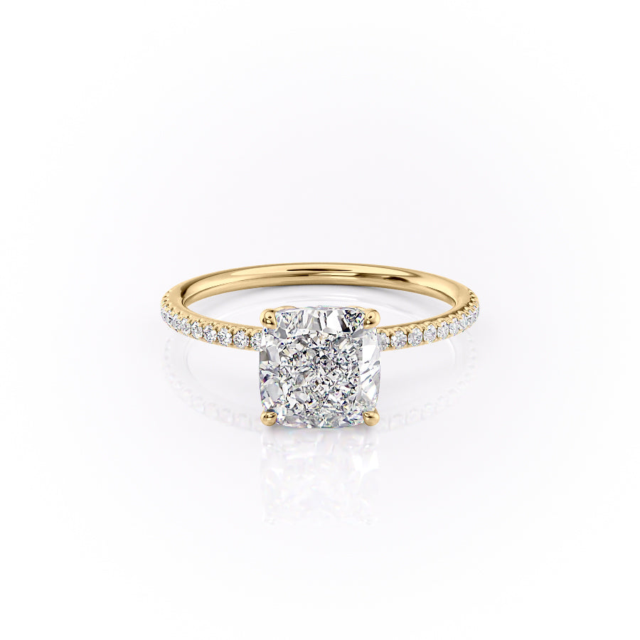 The Lily Set With A 1 Carat Cushion 18K Yellow Gold Lab Diamond