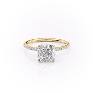 The Pave Lily Set  With A 2.5 Carat Cushion 18K Yellow Gold Moissanite