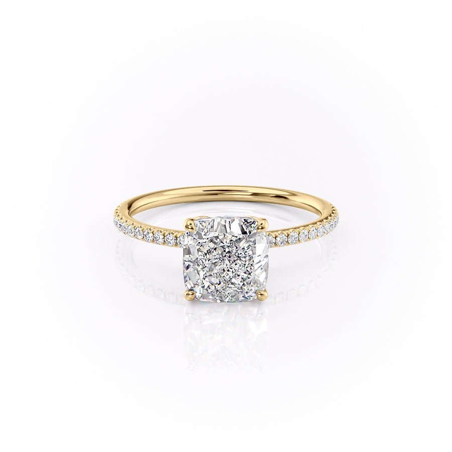 The Pave Lily Set  With A 1.5 Carat Cushion 14K Yellow Gold Moissanite
