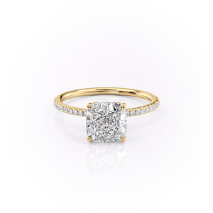 The Lily Set  With A 4.5 Carat Cushion 18K Yellow Gold Moissanite