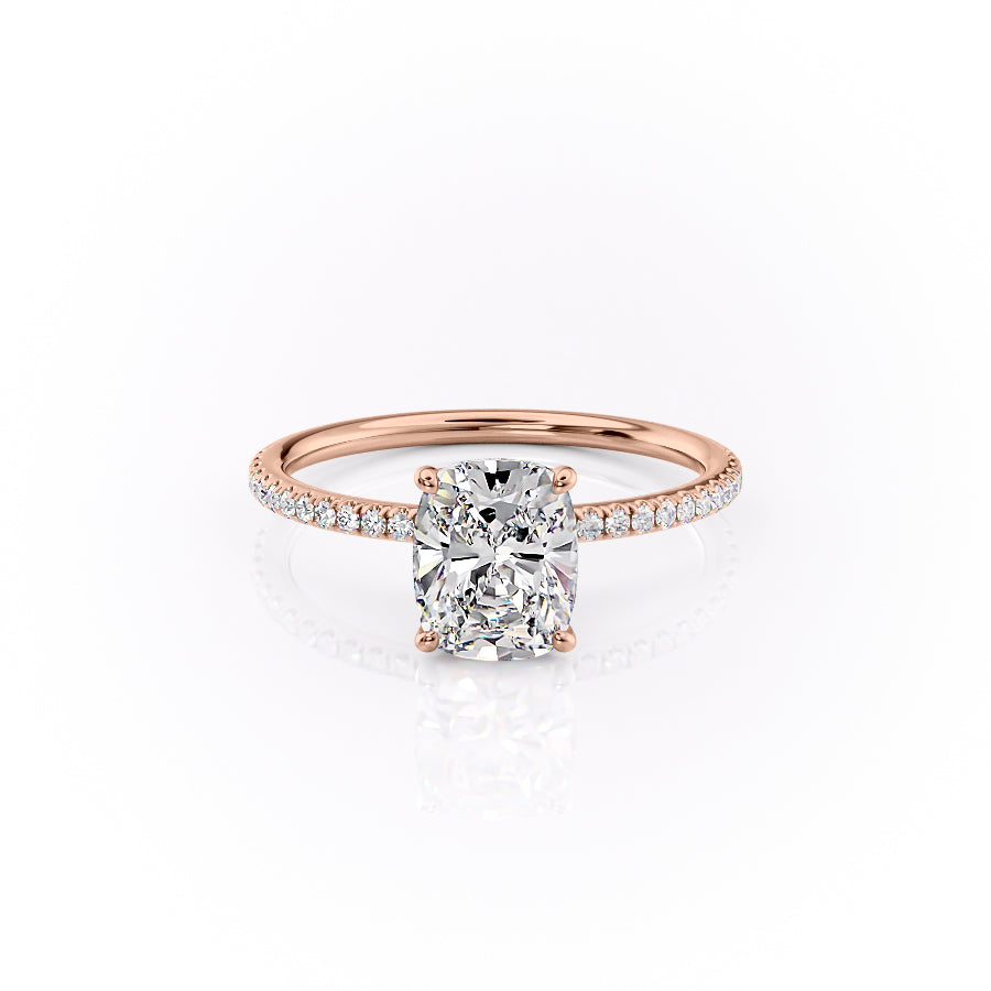 The Pave Lily Set With A 2 Carat E. Cushion 14K Rose Gold Lab Diamond