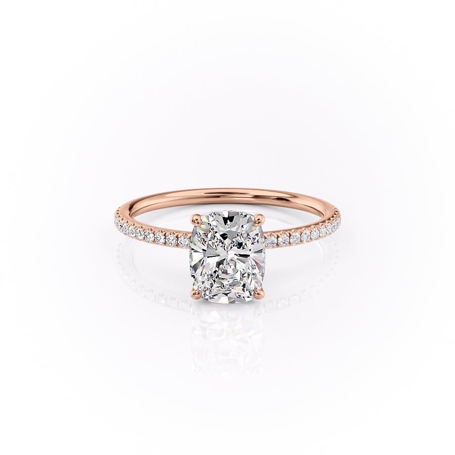 The Pave Lily Set  With A 4 Carat E. Cushion 14K Rose Gold Moissanite