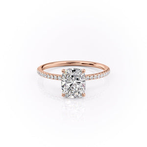 The Pave Lily Set  With A 3.5 Carat E. Cushion 14K Rose Gold Moissanite
