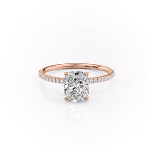 The Pave Lily Set  With A 1 Carat E. Cushion 14K Rose Gold Moissanite