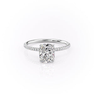 The Pave Lily Set  With A 1.5 Carat E. Cushion 14K White Gold Moissanite