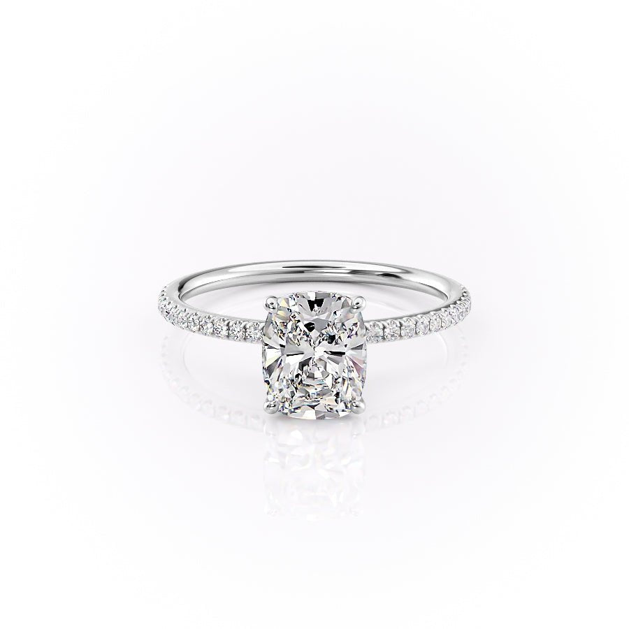 The Pave Lily Set  With A 3 Carat E. Cushion 14K White Gold Moissanite