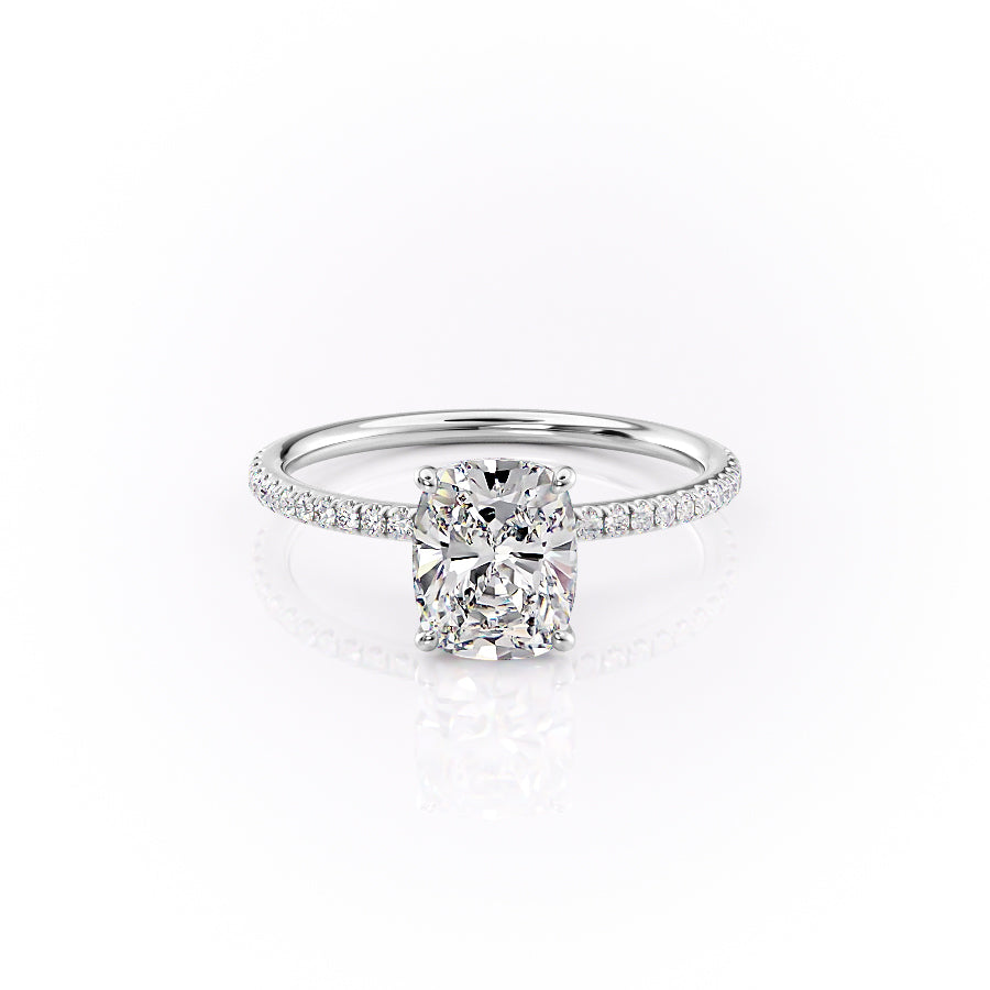The Pave Lily Set  With A 1 Carat E. Cushion 18K White Gold Moissanite