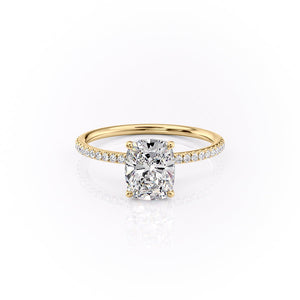 The Pave Lily Set With A 1.5 Carat E. Cushion 14K Yellow Gold Lab Diamond