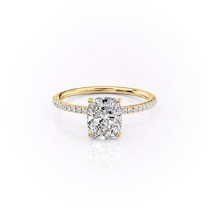 The Pave Lily Set  With A 2.5 Carat E. Cushion 14K Yellow Gold Moissanite