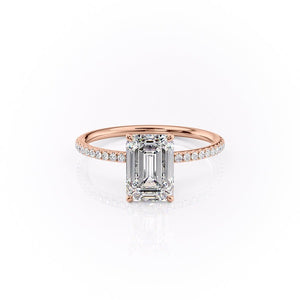 The Pave Lily Set  With A 4 Carat Emerald 14K Rose Gold Moissanite