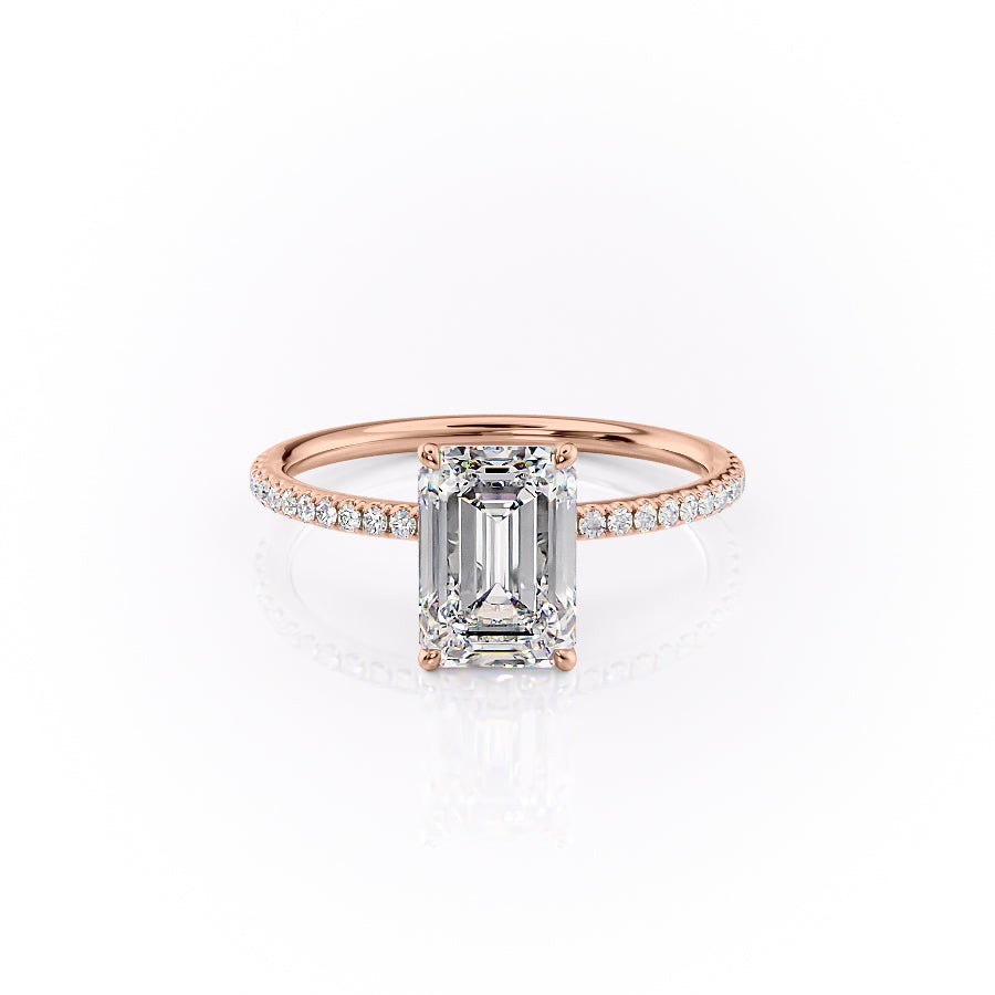 The Lily Set  With A 2.5 Carat Emerald 14K Rose Gold Moissanite