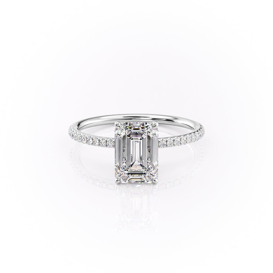 The Lily Set With A 3 Carat Emerald 18K White Gold Lab Diamond