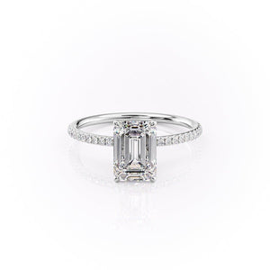 The Pave Lily Set  With A 2.5 Carat Emerald 18K White Gold Moissanite