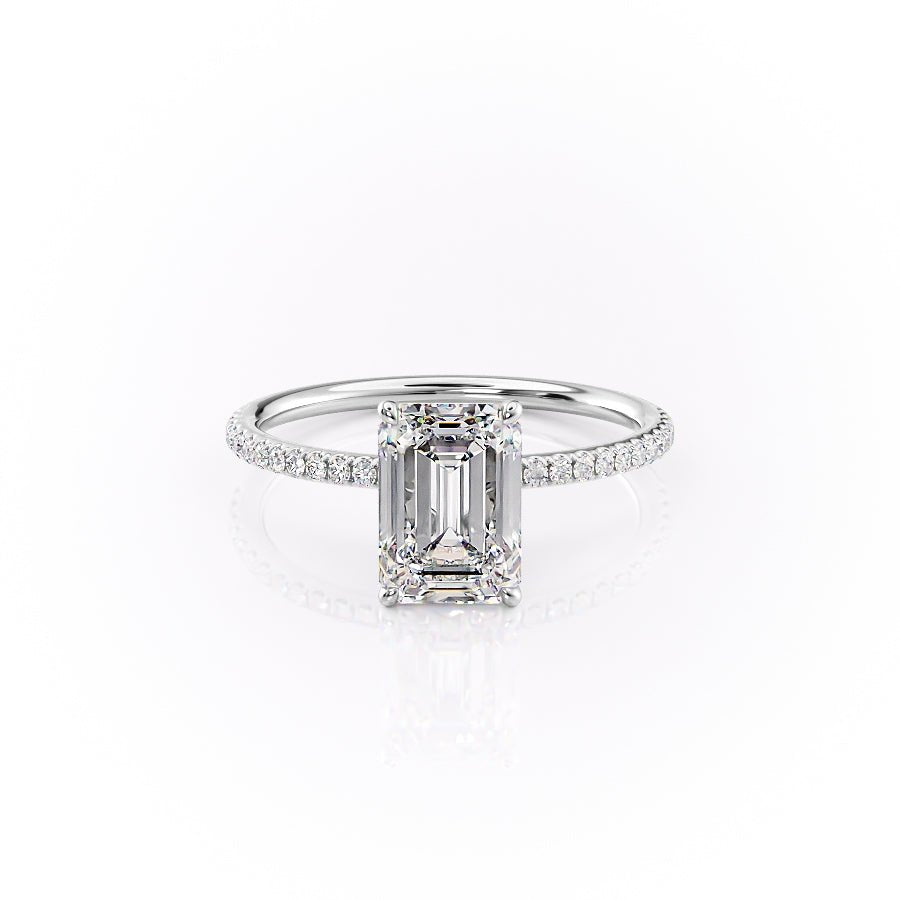 The Pave Lily Set  With A 3 Carat Emerald 14K White Gold Moissanite