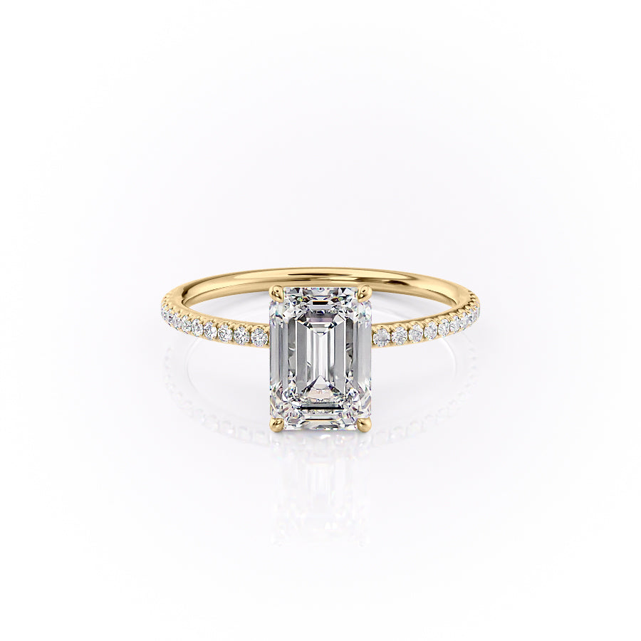 The Pave Lily Set With A 2 Carat Emerald 18K Yellow Gold Lab Diamond
