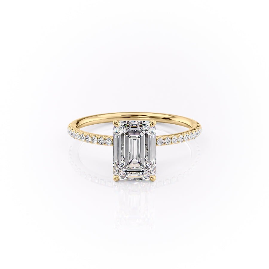 The Pave Lily Set  With A 2 Carat Emerald 14K Yellow Gold Moissanite