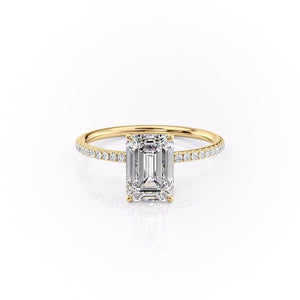The Pave Lily Set  With A 3 Carat Emerald 14K Yellow Gold Moissanite