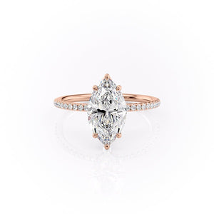 The Pave Lily Set  With A 1.5 Carat Marquise 14K Rose Gold Moissanite