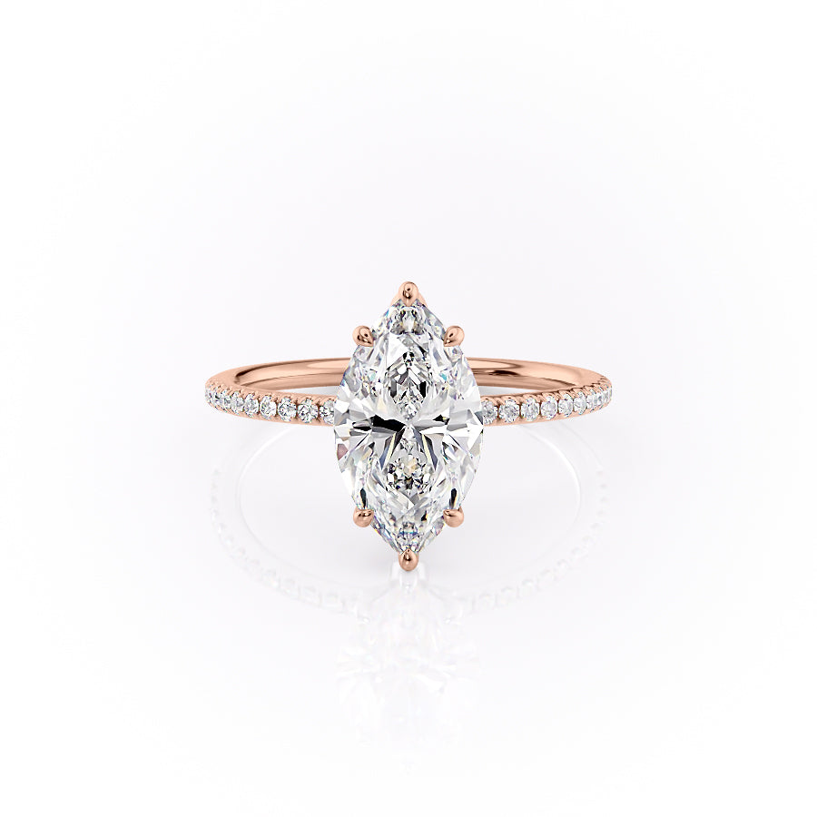 The Lily Set  With A 2.5 Carat Marquise 14K Rose Gold Moissanite