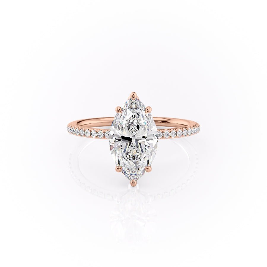 The Pave Lily Set  With A 3.5 Carat Marquise 14K Rose Gold Moissanite