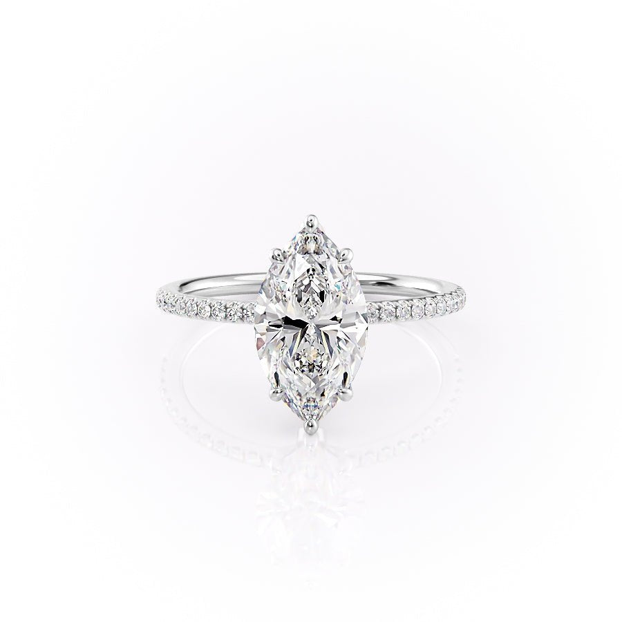 The Pave Lily Set  With A 2.5 Carat Marquise 14K White Gold Moissanite