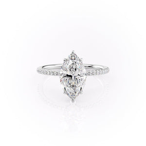 The Pave Lily Set  With A 2 Carat Marquise 18K White Gold Moissanite