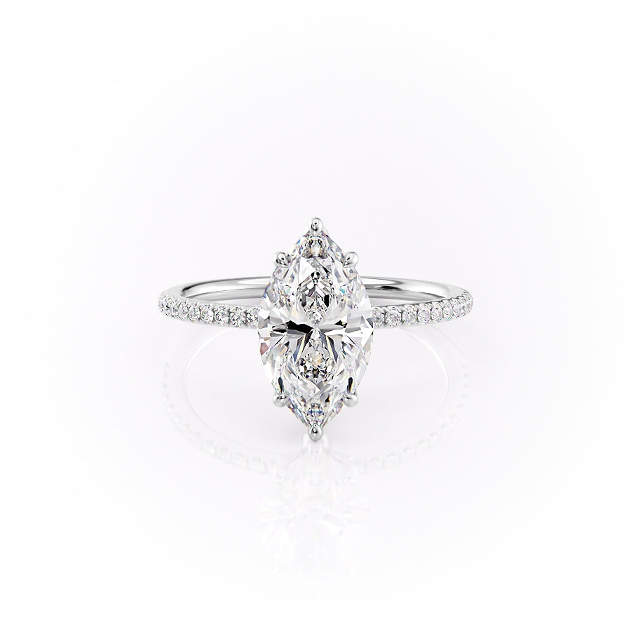 The Lily Set  With A 2.5 Carat Marquise 14K White Gold Moissanite