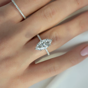 The Pave Lily Set With A 1.5 Carat Marquise 18K White Gold Lab Diamond