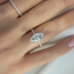 The Pave Lily Set  With A 5 Carat Marquise 18K White Gold Moissanite