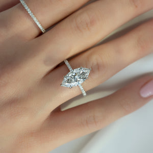 The Lily Set With A 1 Carat Marquise 14K White Gold Lab Diamond