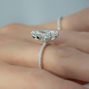 The Pave Lily Set  With A 1 Carat Marquise 18K White Gold Moissanite