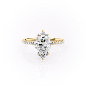 The Pave Lily Set  With A 4.5 Carat Marquise 18K Yellow Gold Moissanite