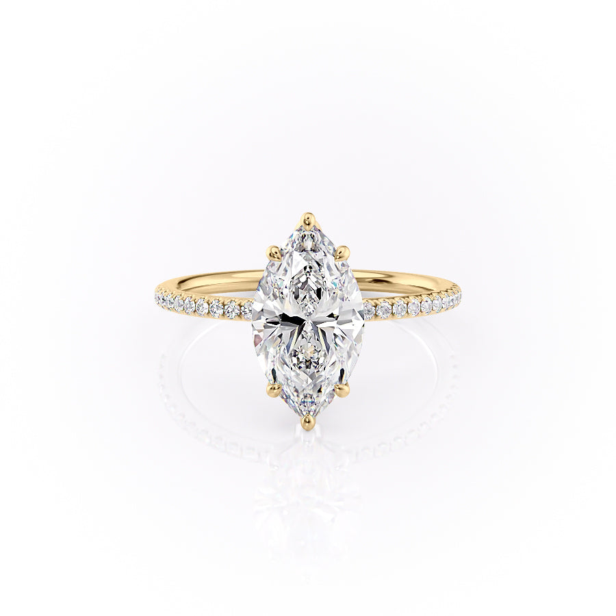 The Pave Lily Set  With A 1 Carat Marquise 18K Yellow Gold Moissanite