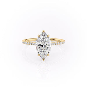 The Lily Set With A 3 Carat Marquise 14K Yellow Gold Lab Diamond
