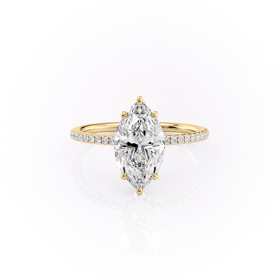 The Pave Lily Set  With A 3.5 Carat Marquise 18K Yellow Gold Moissanite