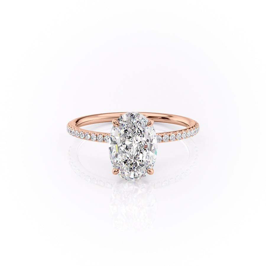 The Lily Set  With A 1.5 Carat Oval 14K Rose Gold Moissanite