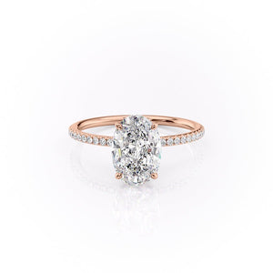 The Pave Lily Set  With A 3 Carat Oval 14K Rose Gold Moissanite
